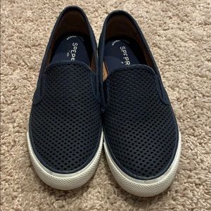 Navy blue Sperry slip on sneakers